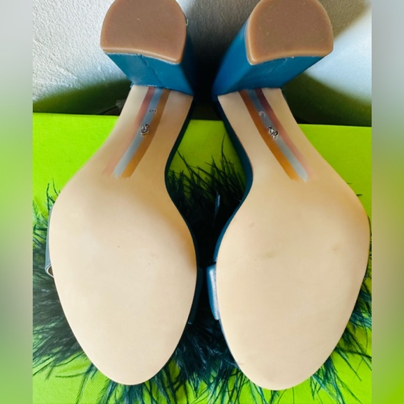 San Edelman yarofeather sandals heels women blue ankle strap New sz#6M - Picture 7 of 16